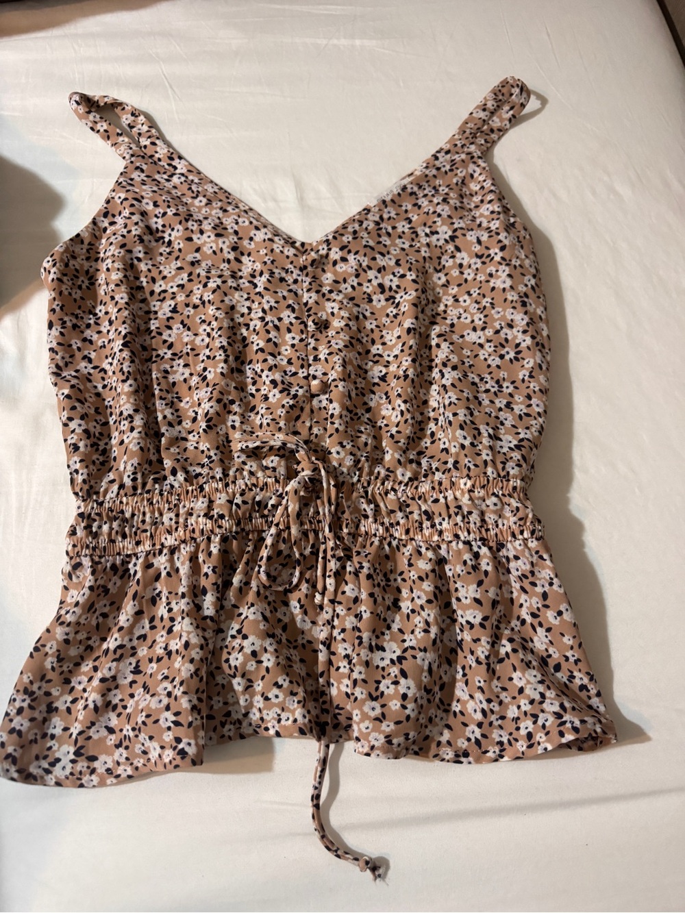 Sienna Sky Beige Floral Smocked Waist Cami